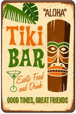 ALOHA TIKI BAR MADE IN USA METAL SIGN 8X12 LUAU HOT TUB MAN CAVE HULA POOL