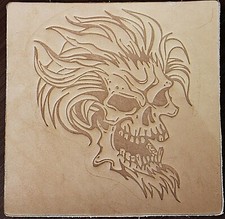 ACRYLIC Leather Embossing Stamp - LONG HAIRED SKULL for Veg Tanned Leather