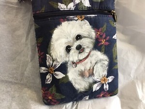 maltese  Hand Painted Mini Tote Bag