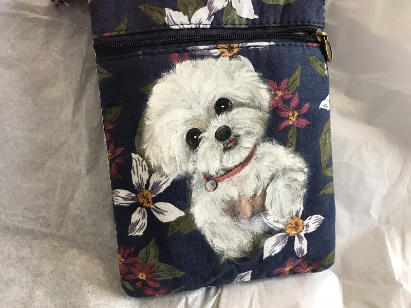 maltese  Hand Painted Mini Tote Bag