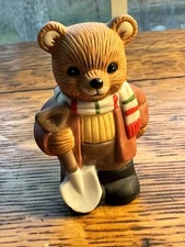 Vintage Homeco Bear Figurine Shoveling 5101 Porcelain With Christmas Scarf
