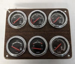 Used Freightliner FLD Woodgrain Dash Panel with 6 Chrome Gauges-P/N 22-20982-002