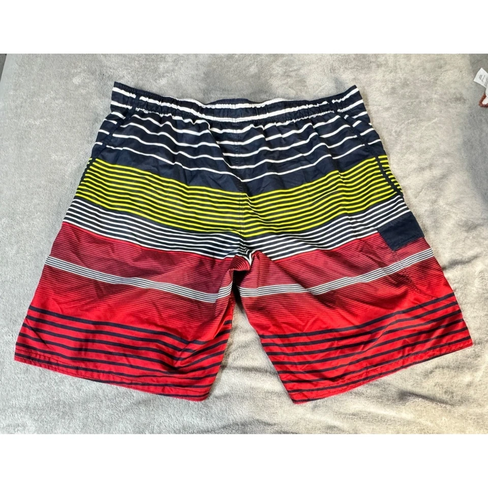 Bañador corto OP para hombre 2XL a rayas rojo/azul marino/amarillo Foto 3 de 4