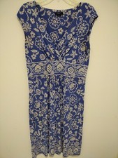 Chaps Womens Faux Wrap Dress Size L Blue & White Lined Top F7