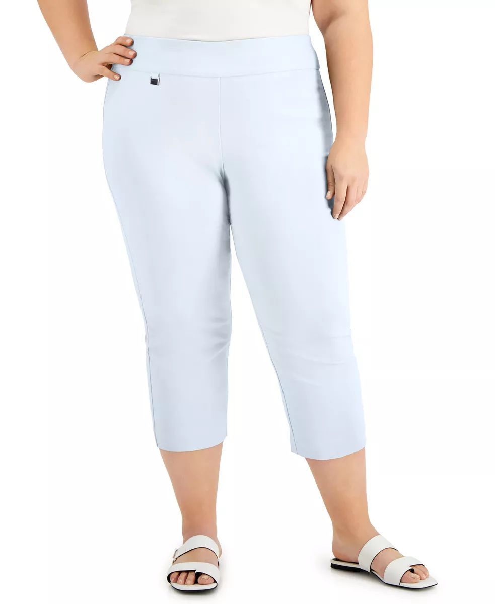 Alfani Women's Plus Size Tummy-Control Capri Pants (16W, Quiet Tide)