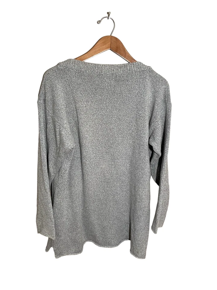 Suéter de lino con cuello falso para mujer talla pequeña mediana algodón nailon bolsillo gris verde Foto 2 de 4