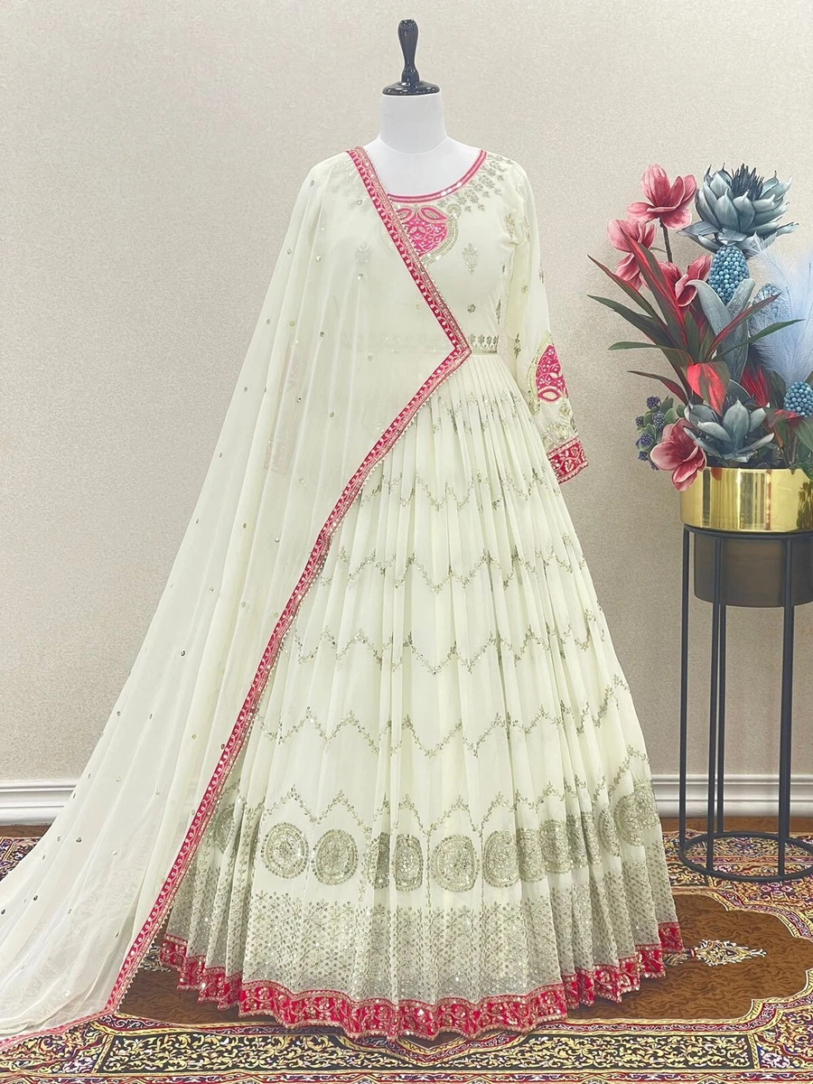 White anarkali with red cheap dupatta