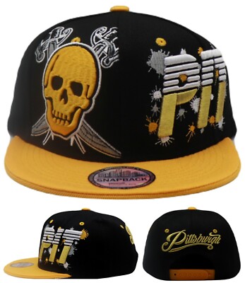 Pittsburgh New Leader Splash Pirates Jolly Roger Black Gold Era Snapback Hat Cap