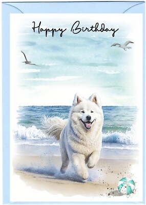 Geburtstagskarte Samojeder Hund (4'' x 6'') - innen leer - von Starprint