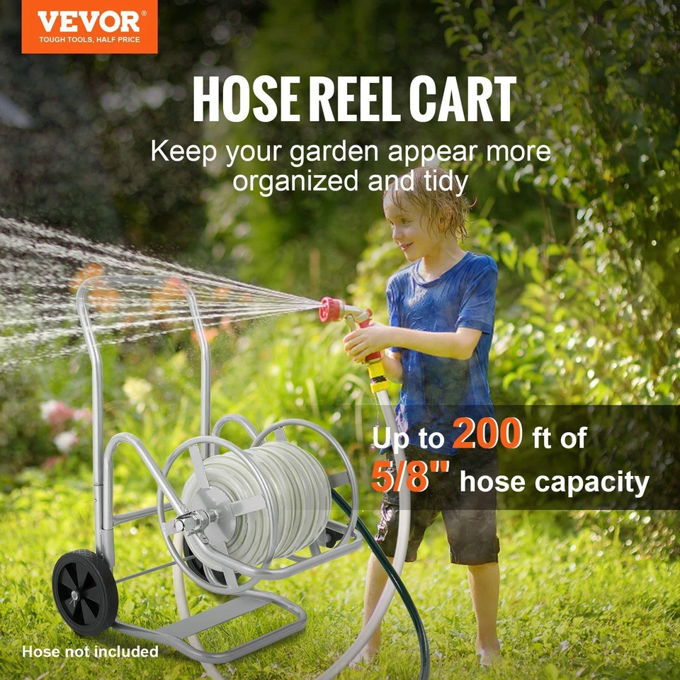 200ft Heavy Duty Garden Hose Reel Cart w/Wheels for Yard Watering & Planting - Imagem 2 de 4