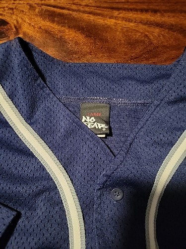 Vintage 90er No Fear Baseball Trikot Marineblau Knopfleiste Motocross Mx Größe L - Bild 3 von 4