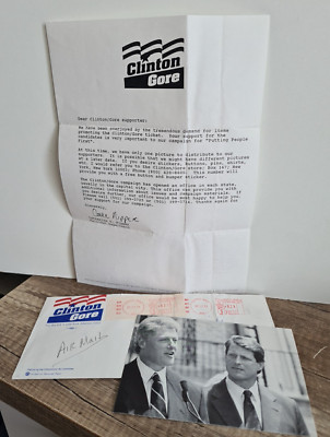 Bill Clinton -Präsident USA -Briefumschlag mit Anschreiben und Autogrammkarte