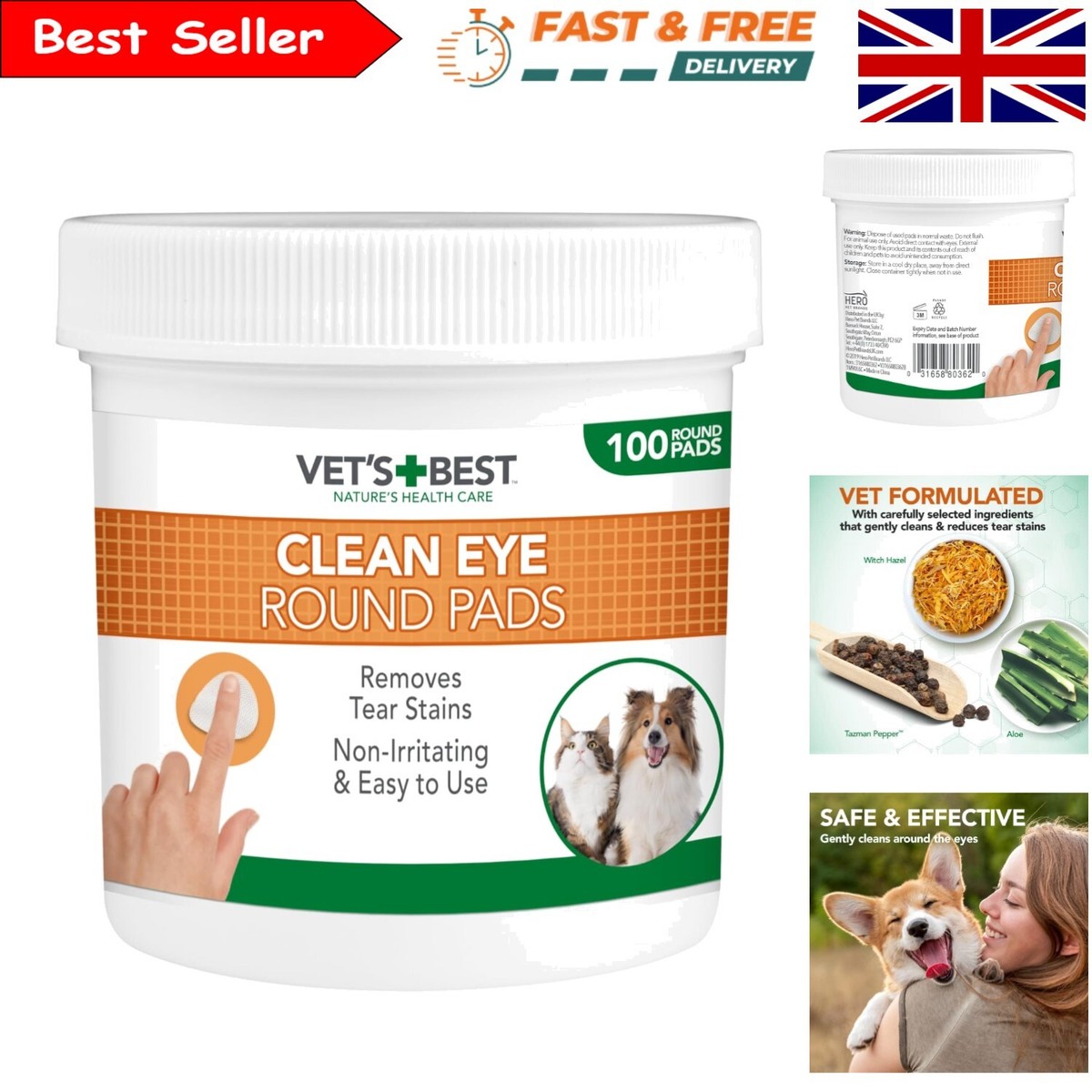 Witch Hazel Aloe Vera Eye Wipes for Dogs Gentle Everyday
