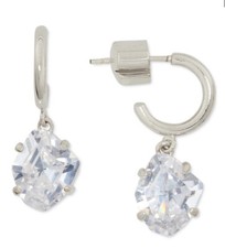 $48 NWT KATE SPADE SILVER TONE STONE DROP HUGGIE HOOP EARRING- LA20