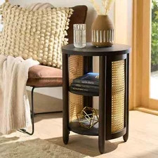 Side Table Living Room Bedroom Sitting Area Round Coffee Table Charcoal Finish