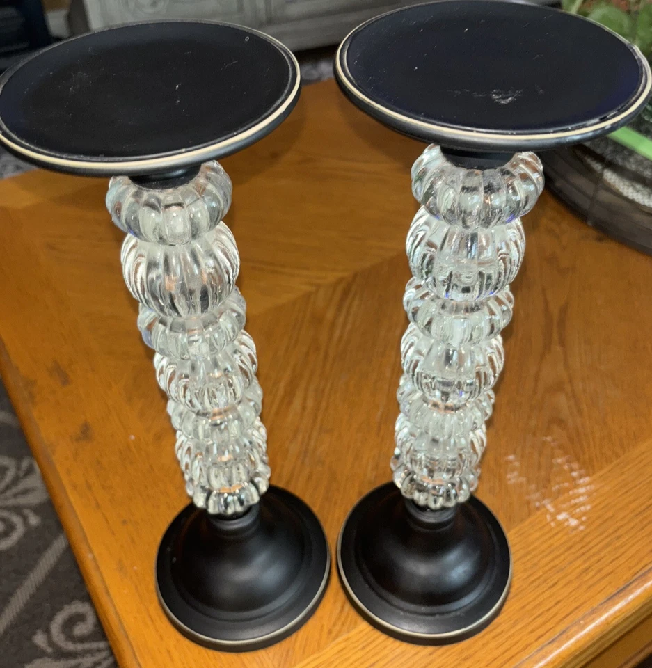 2 LRG 装饰支柱烛台黑色带透明亚克力球设计 — 第 3/4 张图片