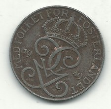 A VERY NICE BETTER GRADE 1949 SWEDEN IRON 5 ORE COIN-NOV788