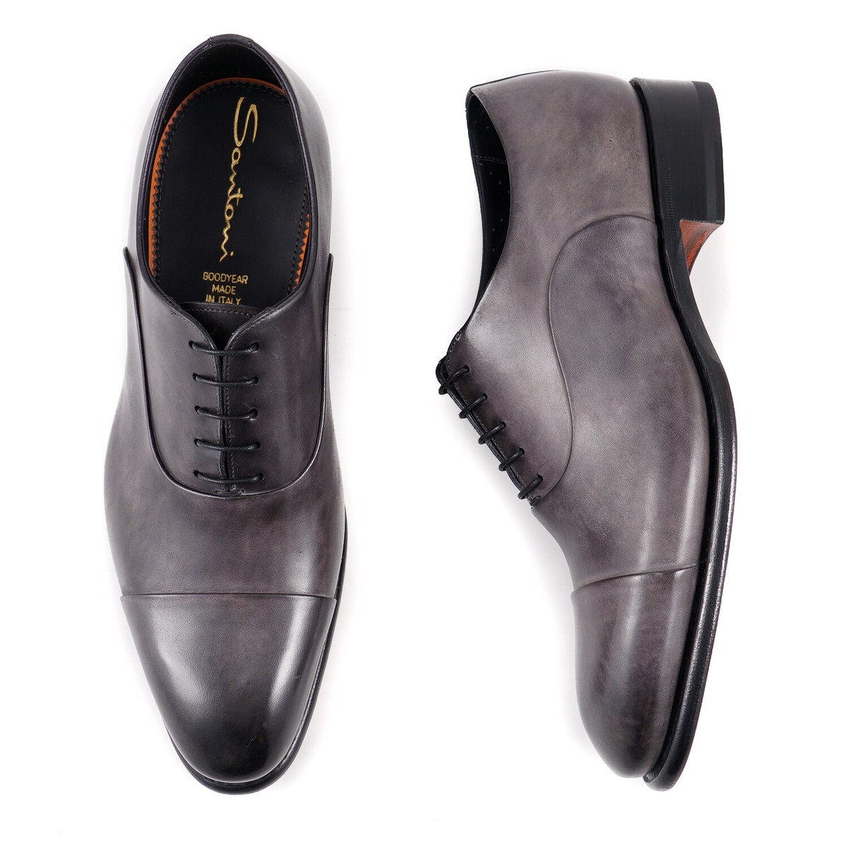 Santoni “Isaac” Dark Grey Leather Cap Toe Oxfords Made In Italy Santoni  main image 3