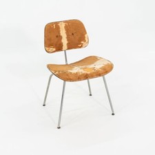 C. 1949 Evans Eames DCM Dining Chair with Steel Base and Original Hair on Hide