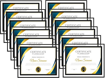 Set of 12 8.5x11 Certificate Frames with Glass and Black Edge for Awards