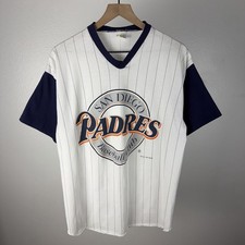 Vintage 90s MLB Padres Jersey Style T Shirt Striped Single Stitch Made In USA XL