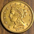 1878 $2.50 US Liberty GOLD COIN Quarter Eagle  AU Luster and nice details circ