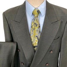 Evan-Picone Suit Mens 44R 33W 29L Green Gray Glen Plaid Double Breasted