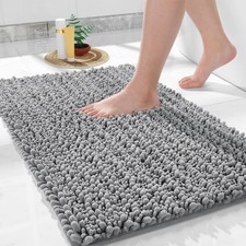 24x17 Inch Non Slip Chenille Bath Mat Soft Absorbent Bathroom Rug Grey
