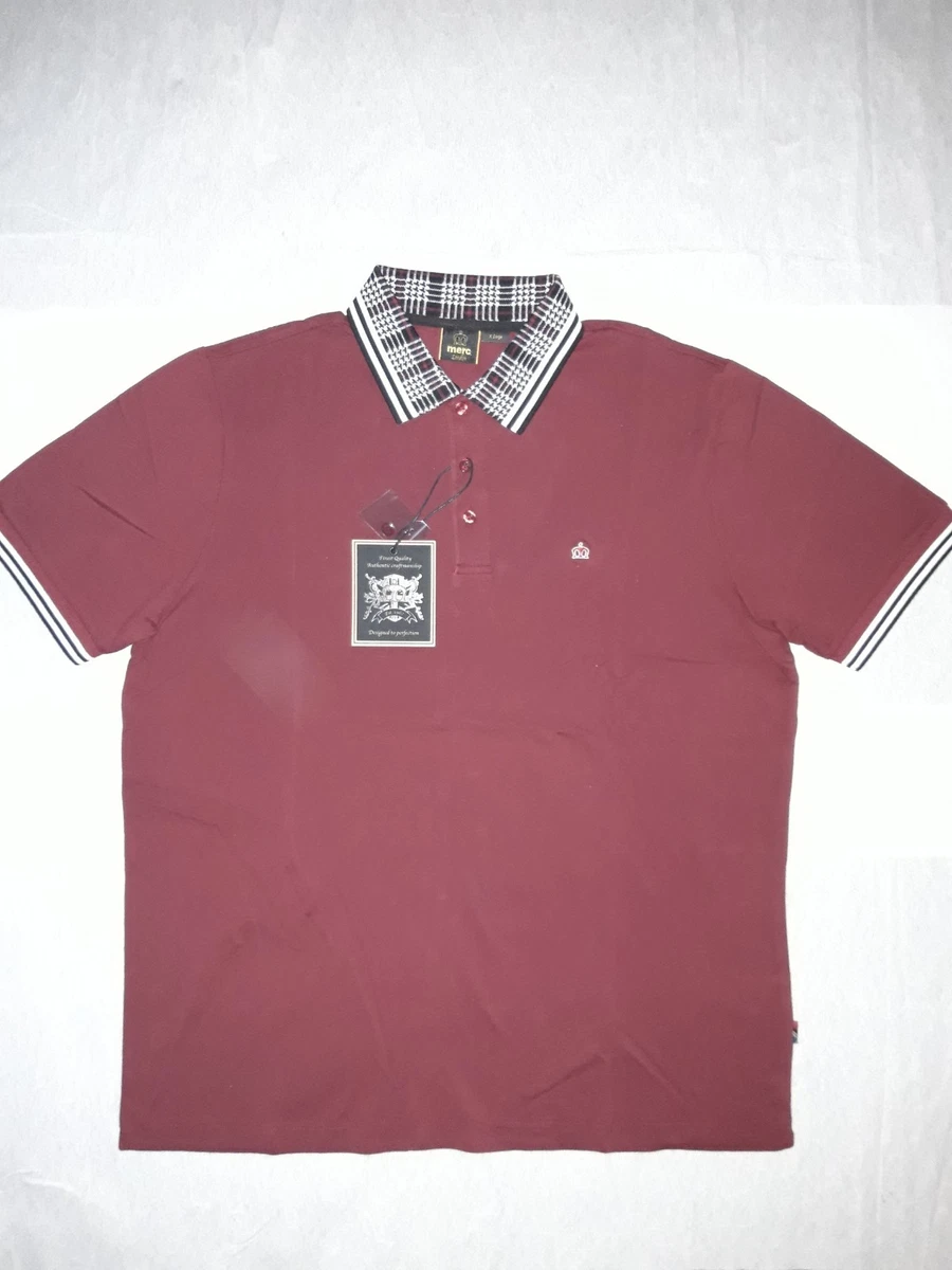 Merc London Men's Polo T-Shirt XL Short Sleeve Burgundy with Patterned Collar