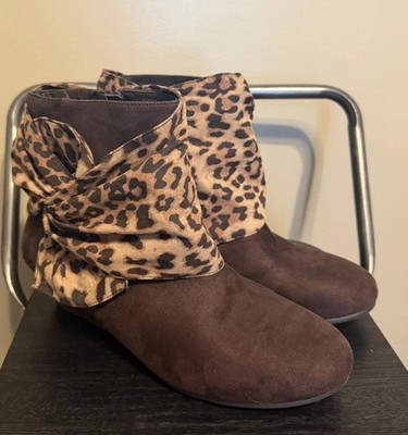 Comfortview Leopard Print Wedge Booties Inez Women s 10.5 Wide Brown Ankle Boots