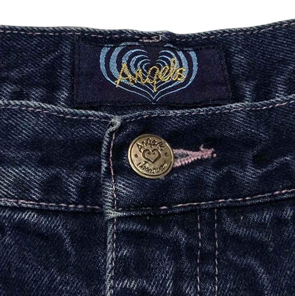 Pantalones Cortos Vaqueros Vintage Y2K Angels Talla 20 (36x5) Bordados Rosa Corazón Retro Denim Foto 3 de 4