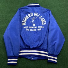 Vintage 70S Chain Stitch Bowling Jacket Mens XL Blue Lined Bomber Coat USA MADE