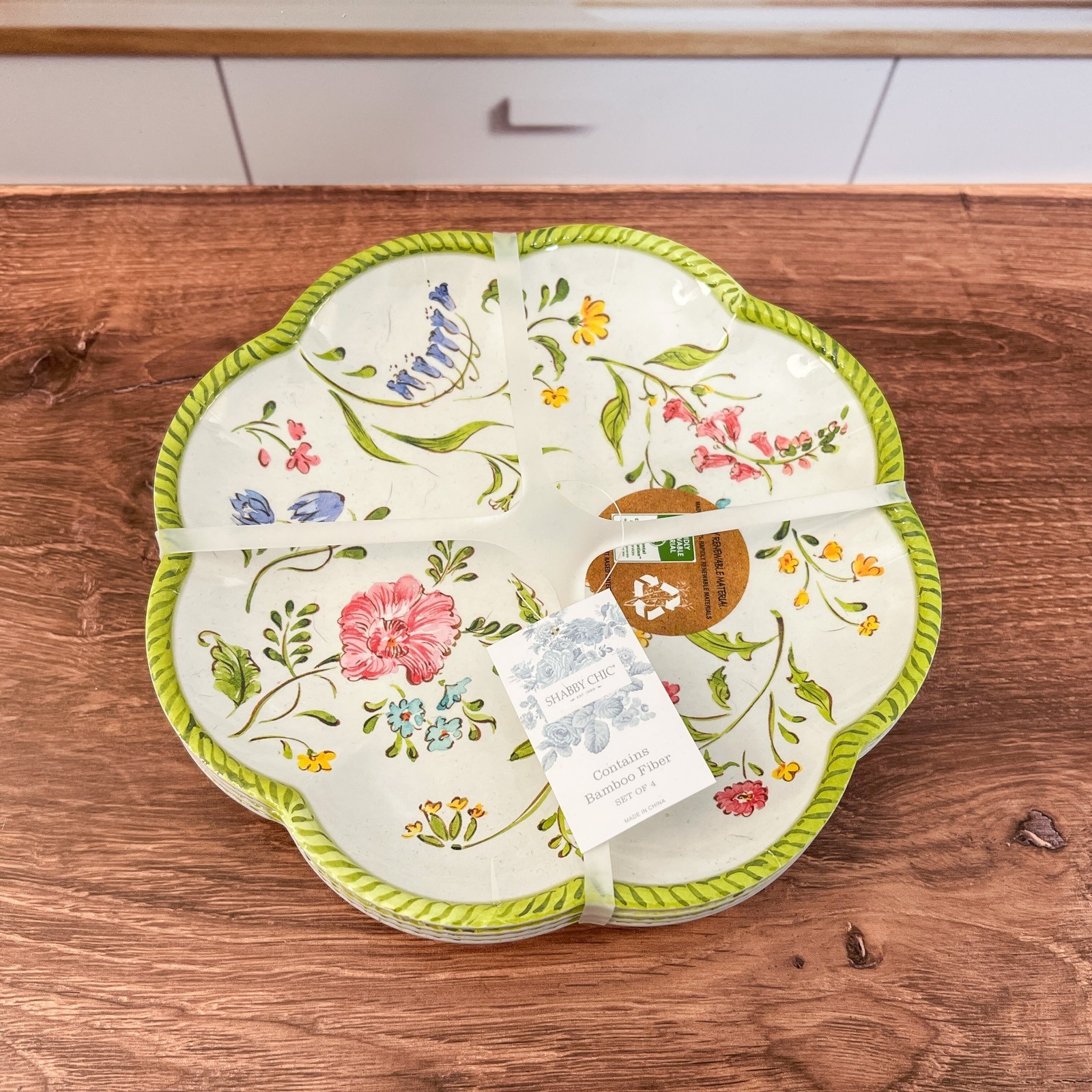 Shabby Chic Floral Bamboo Fiber Plates Set of 4 Salad Appetizer Dessert