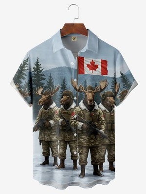 Canadian Flag Red Deer Chest Pocket Casual Shirt