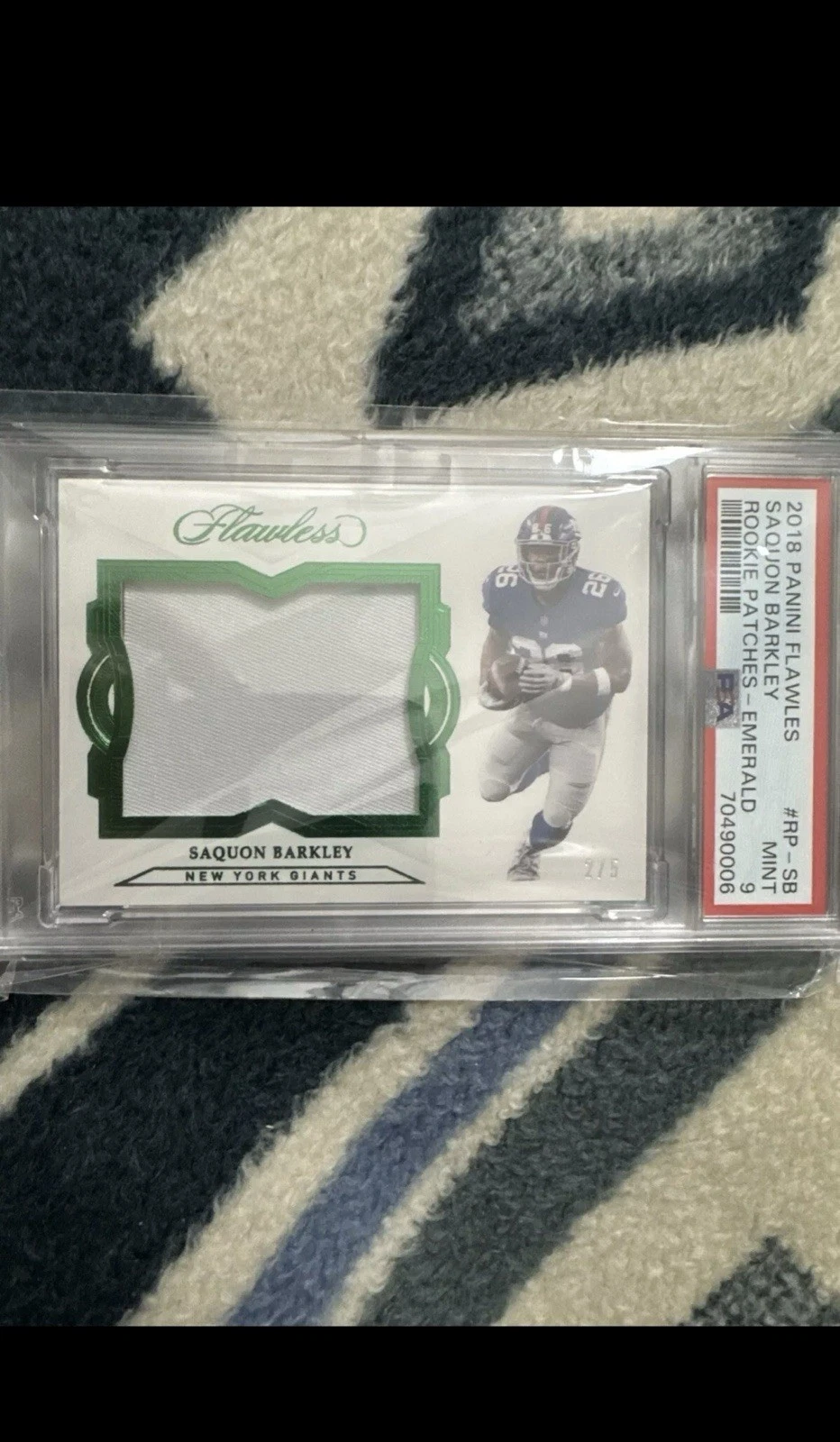 Saquon Barkley Panini Flawless Rookie Patches #RPSB Emerald