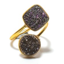 Titanium Druzy Gemstone Handmade 925 Sterling Silver Jewelry Ring Size 7.5 L936