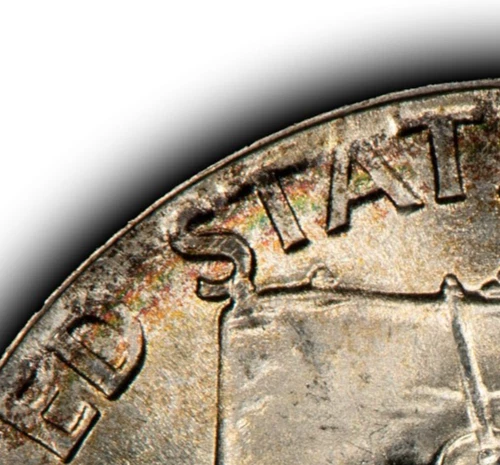 1954 50c Franklin Silver Half Dollar - Rainbow Toning - Frosty BU - SKU-H3816