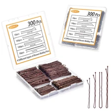 Premium 300PCS Brown Bobby Pins Set for All Hair Types with Storage Box