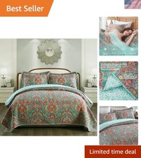 All-Season King Size Cotton Quilt Set - Luxurious Reversible Floral Pattern
