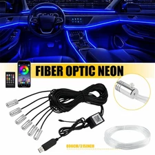 APP Neon LED Light Trim Glow Optic Fiber Strip Car Interior Ambient Lighting Kit