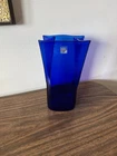 BLENKO 8813M COBALT BLUE 10 1/4” GLASS VASE PAPER BAG SHAPED STICKER Vintage