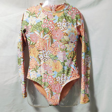Roxy Girls 8 Peach Nectar 1 Pc Bodysuit UV Long Sleeve Rash Guard Swimsuit