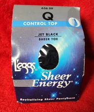 Leggs Sheer Energy Revitalizing Control Top JET BLACK Sheer Toe Size Q 65609 c