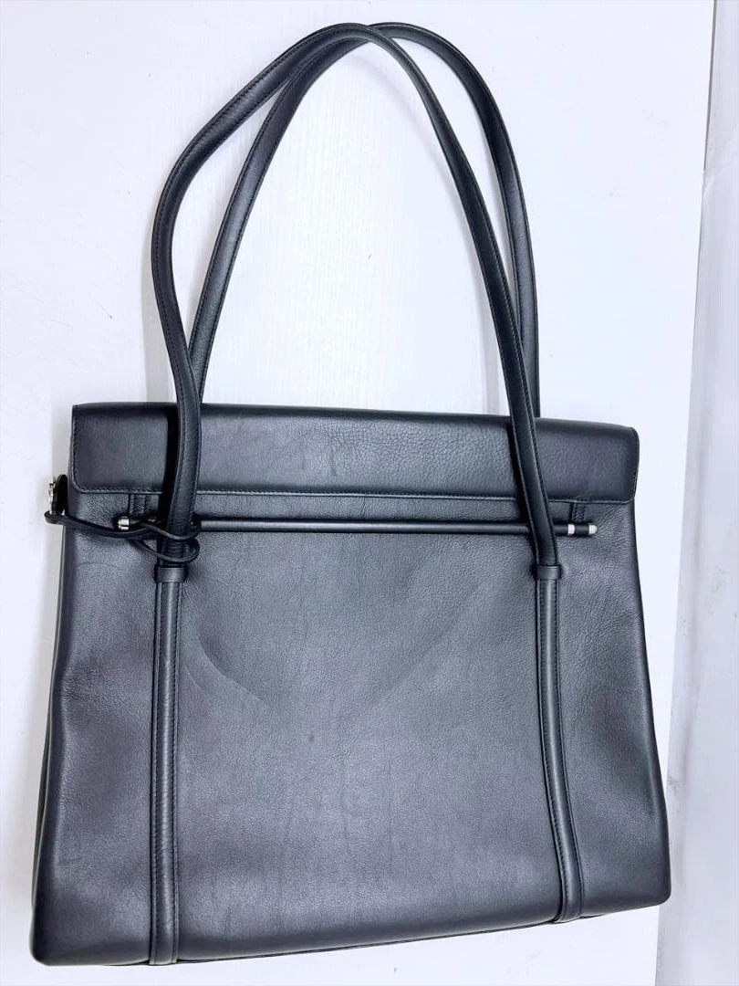 Cartier — Cartier Cabochon Tote Bag Leather Black Business bag Auth Women's Square w/Card