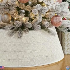 Cozy Knit Cream White Christmas Tree Collar - 28" Cover for 6FT to 12FT Trees