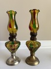 Vintage Bohemian Multicolored Glass Oil Lamp 10” Tie Dye Pattern