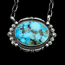 18" Kingman Spiderweb Turquoise Necklace Sterling silver Navajo Daniel Benally