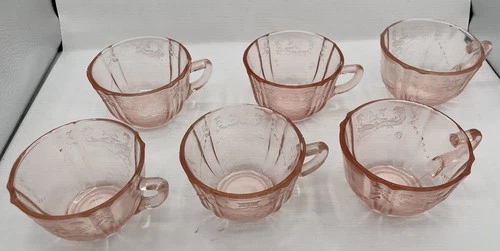 Vintage Federal Madrid Pink Depression Tea Cups Set of 6, 1968