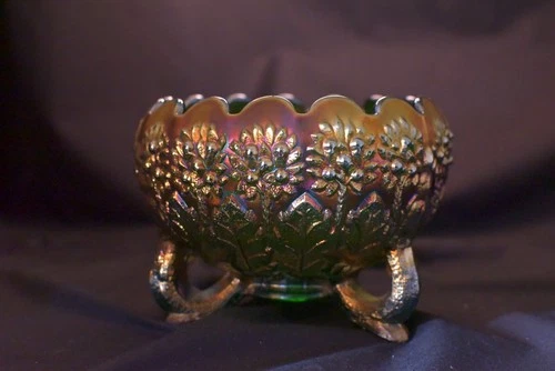 Super Pretty Green Fenton Carnival Glass Orange Tree Pattern Rose Bowl~EXCELLENT