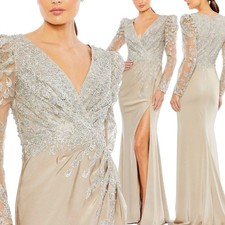 Mac Duggal 20346 Embellished Faux Wrap Illusion Gown Taupe Size 6 $1298 NEW MOB